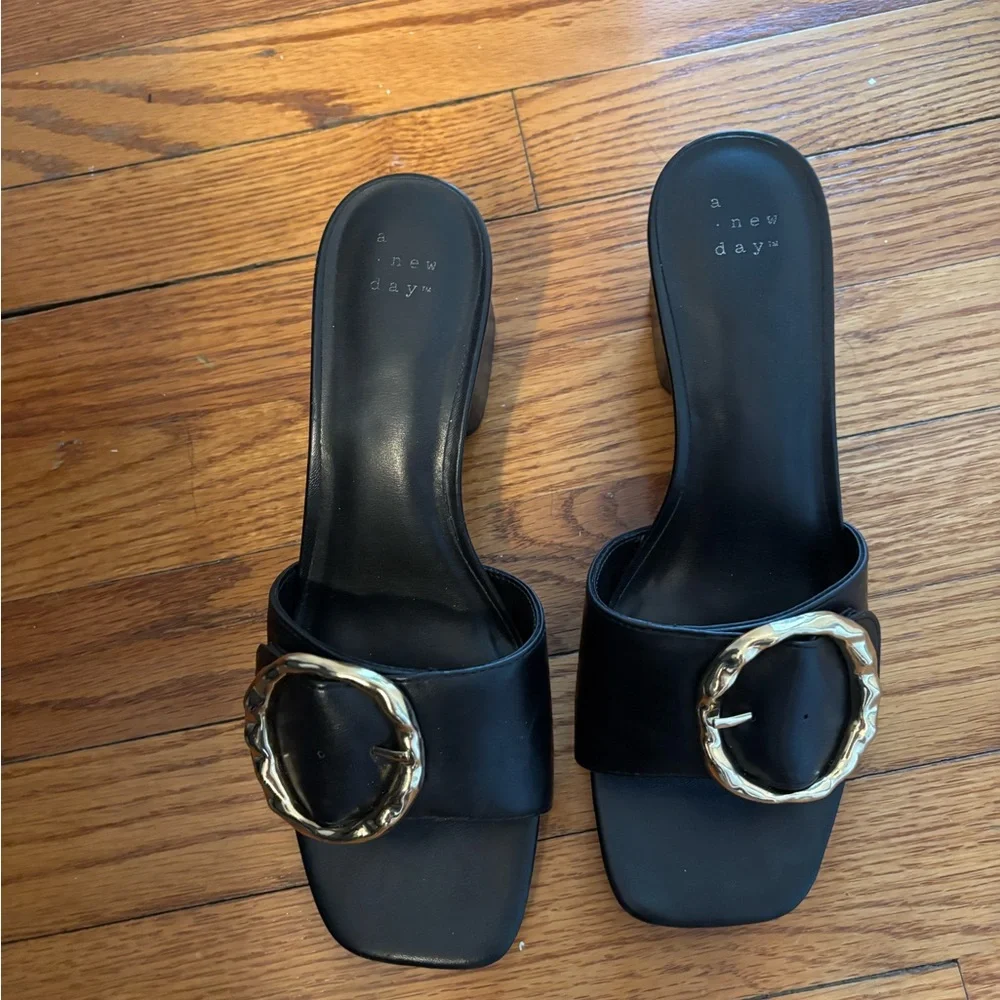 Black Slide Mule with Gold Ring Accent - Women's Shoe - Picture 3 of 3
